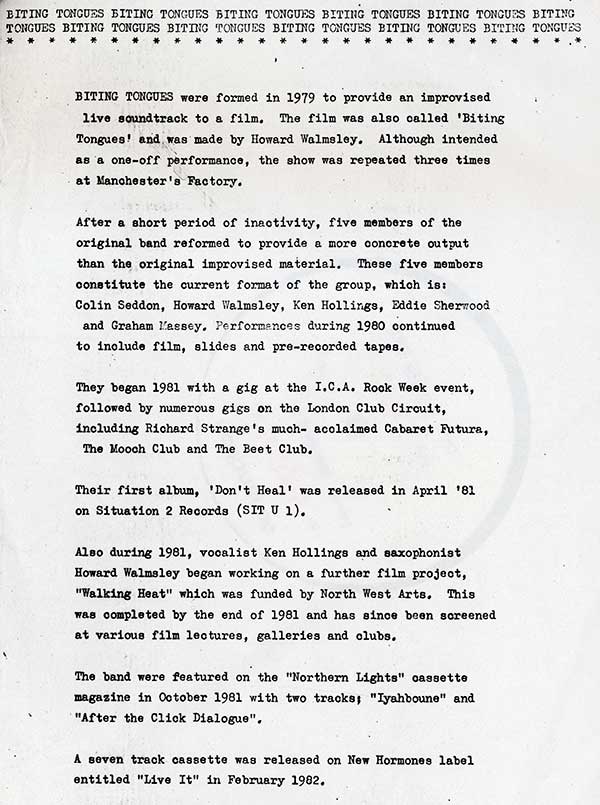 Biting Tongues - Libreville - UK Promo LP - Biography