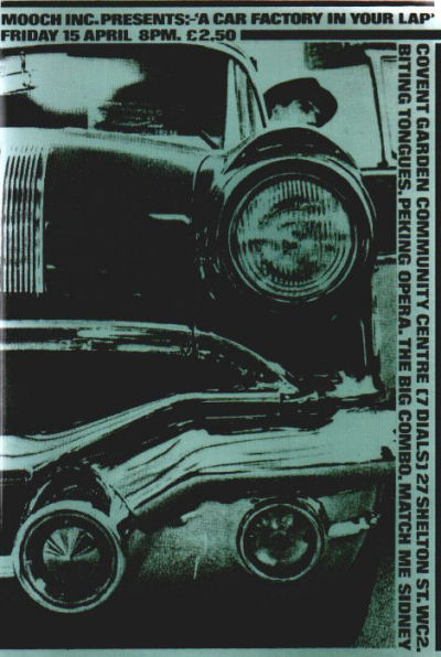 Mooch Inc. Presents: 'A Car Factory In Your Lap' at Covent Garden Community Centre (7 Dials), 27 Shelton Street, London WC2