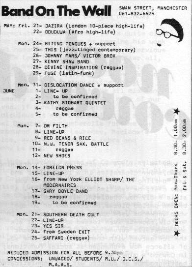 24 May 1983 - Biting Tongues, Band On The Wall, Manchester