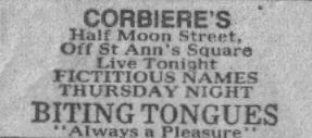 Biting Tongues at Corbiere's, Half Moon Street, Off St Ann's Square, Manchester